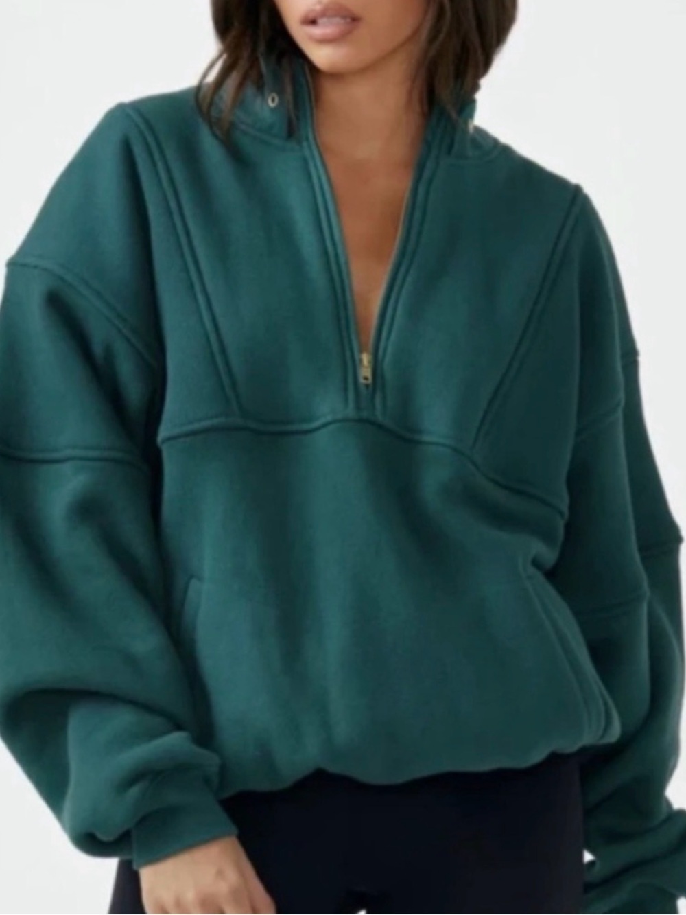 Joah Brown Jade Green Retro Half Zip Oversized Sweatshirt S/M Sold Out